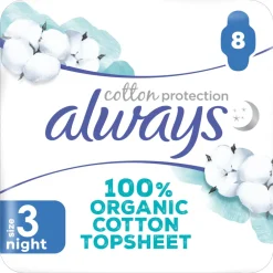 Always Maandverband Bio Cotton Protection Ultra Night met Vleugels 8 stuks