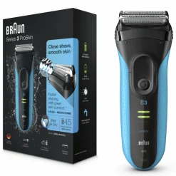 Heren Braun Elektrisch Scheerapparaat S3 ProSkin 3040s Oplaadbaar Zwart / Blauw