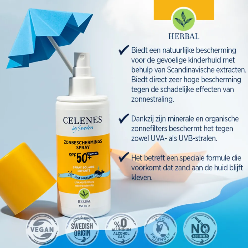 Celenes Herbal Zonnebrand Spray Kids SPF 50+ Alle Huidtypes 150 ml