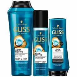 Gliss Aqua Revive - Shampoo, Conditioner & Anti-klit Spray - Pakket