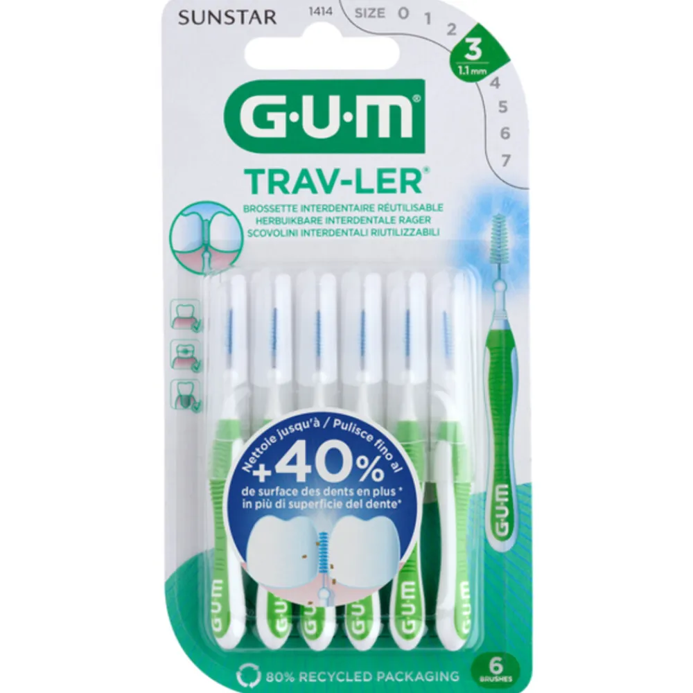 GUM Trav-Ler Ragers Groen 1.1mm 6 stuks