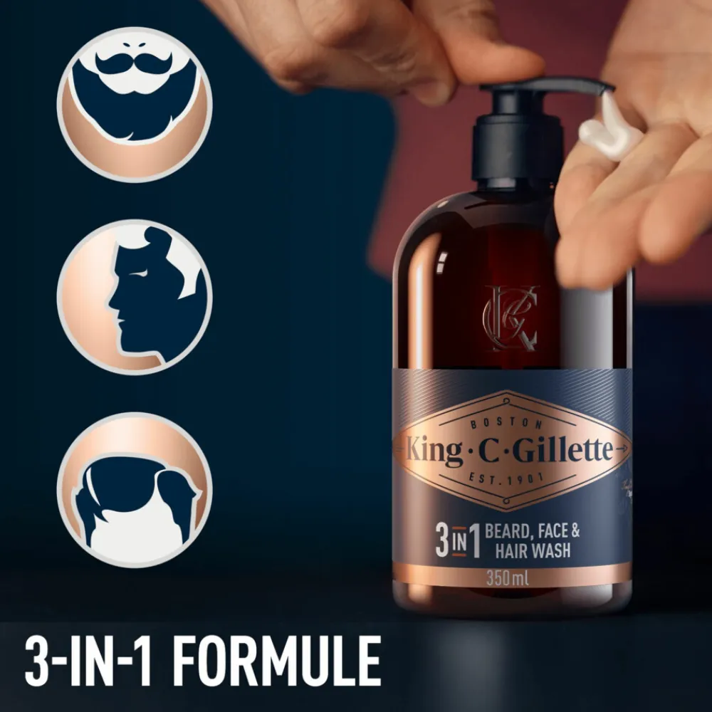 Heren King C. Gillette Baard- en Gezichtsreiniger 350 ml