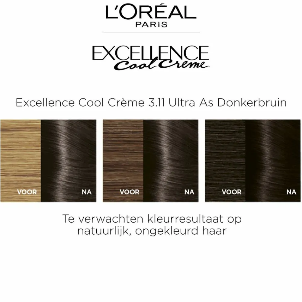 LOréal L'Oréal Excellence Cool Crème Permanente Crèmekleuring 3.11 - Ultra As Donkerbruin