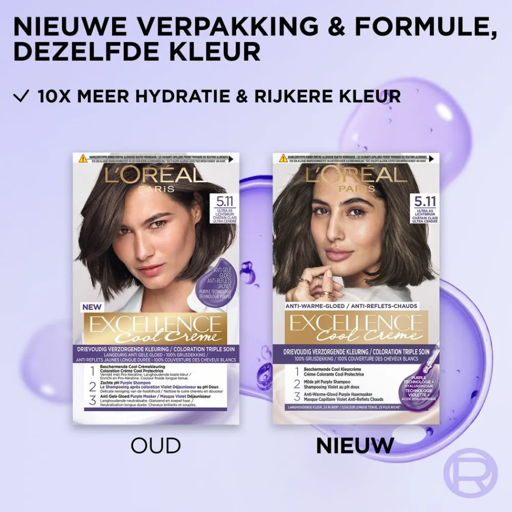 LOréal L'Oréal Excellence Cool Crème Permanente Crèmekleuring 5.11 - Ultra As Lichtbruin