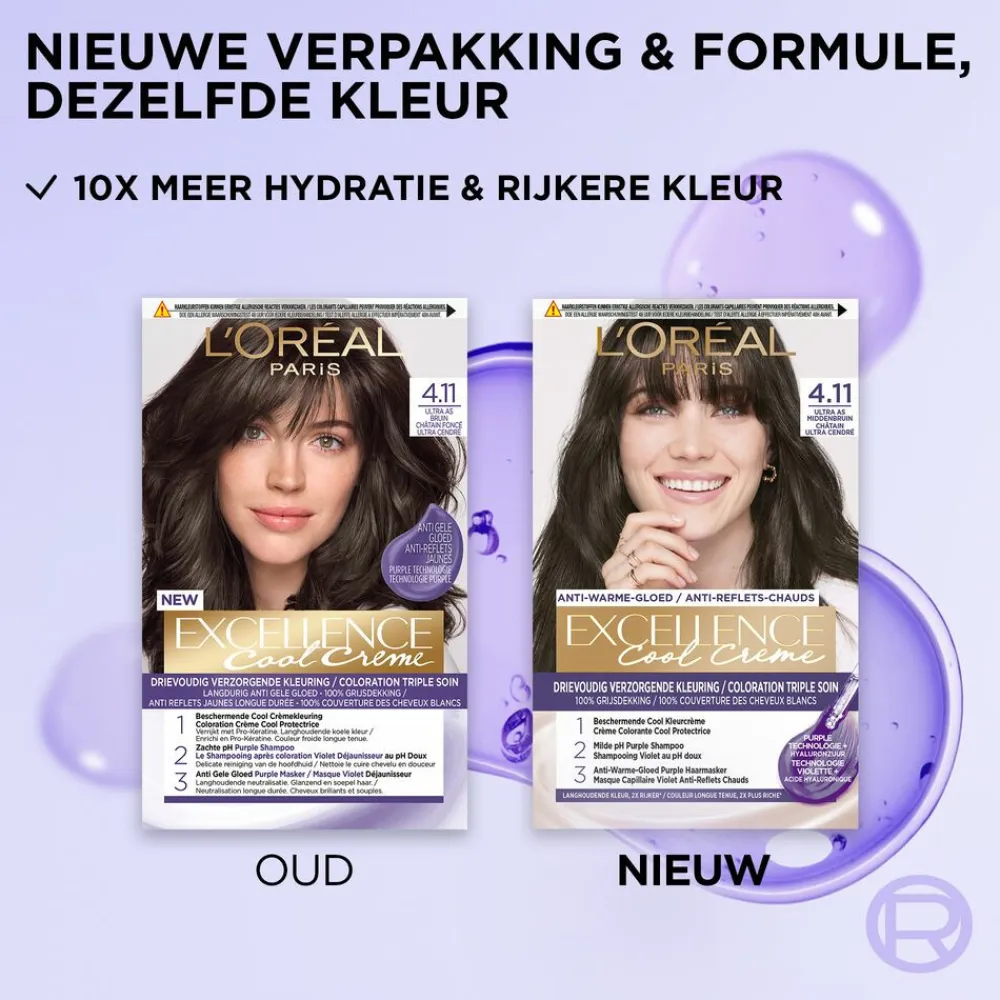 LOréal L'Oréal Excellence Cool Crème Permanente Crèmekleuring 4.11 - Ultra As Middenbruin