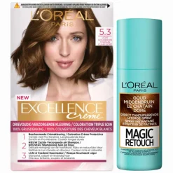 LOréal L'Oréal Excellence Creme Haarverf 5.3 Licht Goudbruin + Magic Retouch Uitgroeispray Goud Middenbruin 75 ml Pakket
