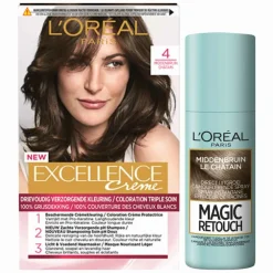 LOréal L'Oréal Excellence Creme Haarverf 4 Middenbruin + Magic Retouch Uitgroeispray Middenbruin 75 ml Pakket