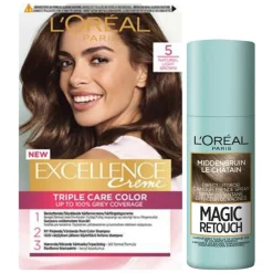 LOréal L'Oréal Excellence Creme 5 Lichtbruin + Magic Retouch Uitgroeispray Middenbruin 75 ml Pakket