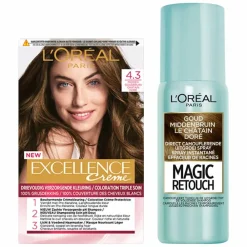 LOréal L'Oréal Excellence Creme Midden Goudbruin + Uitgroeispray Pakket