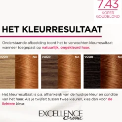 LOréal L'Oréal Excellence Crème Permanente Crèmekleuring 7.43 Koper Goudblond