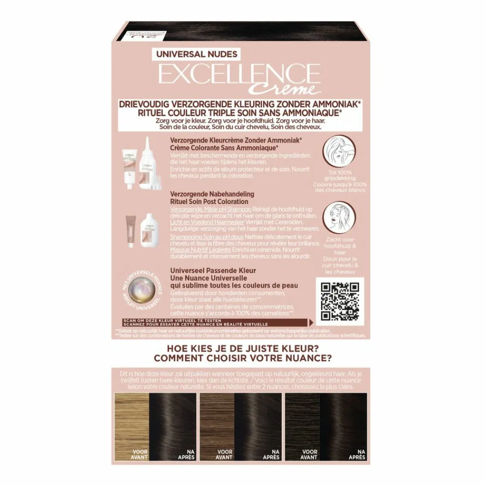 LOréal L'Oréal Excellence Crème Universal Nudes Permanente Haarkleuring 2U Universeel Zeer Donkerbruin