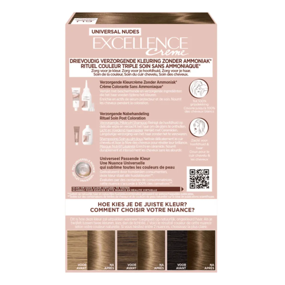 LOréal L'Oréal Excellence Crème Universal Nudes Permanente Haarkleuring 6U Universeel Donkerblond