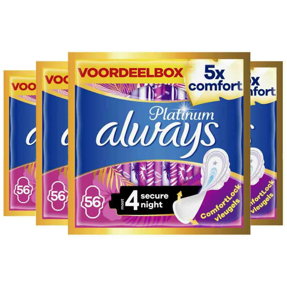 Always 4x Maandverband Platinum Secure Night 56 stuks