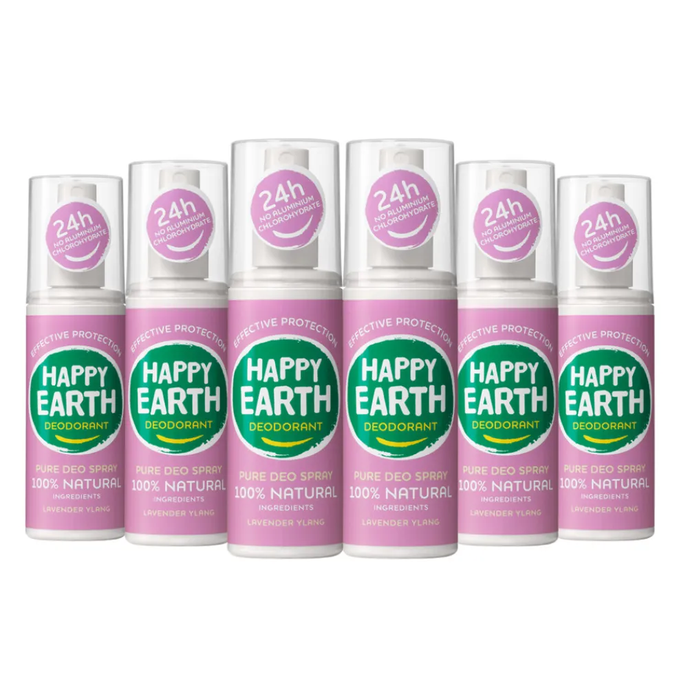 Happy Earth 6x 100% Natuurlijke Deodorant Spray Lavender Ylang 100 ml