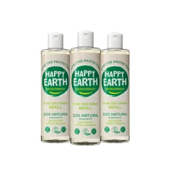 Happy Earth 3x 100% Natuurlijke Deo Spray Navulling Unscented 300 ml