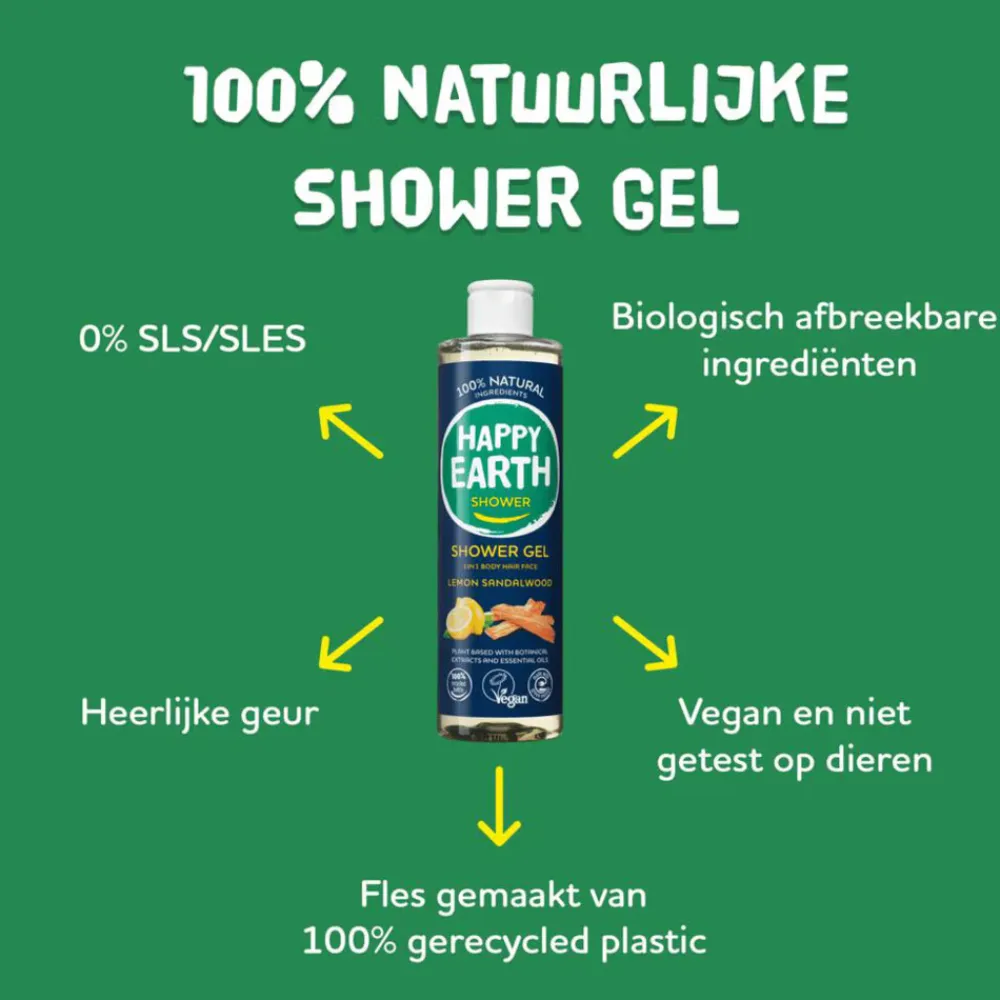 Happy Earth 6x 100% Natuurlijke Douchegel Lemon Sandalwood 300 ml