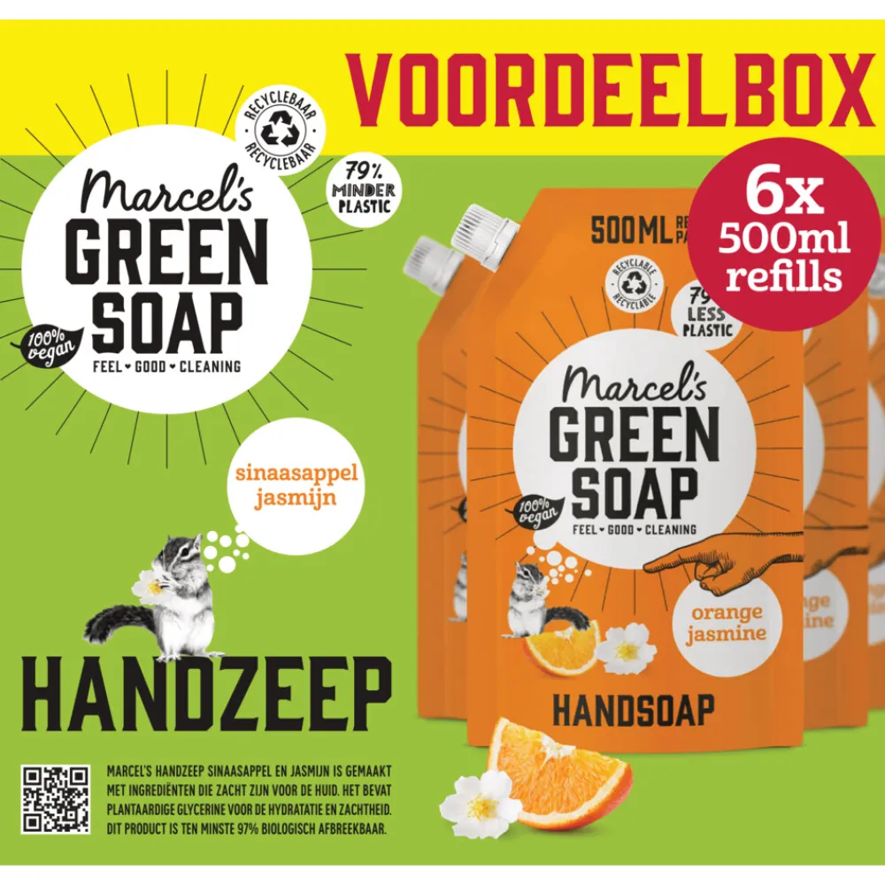Marcels Green Soap 6x Marcel's Green Soap Handzeep Sinaasappel & Jasmijn Navul Stazak 500 ml