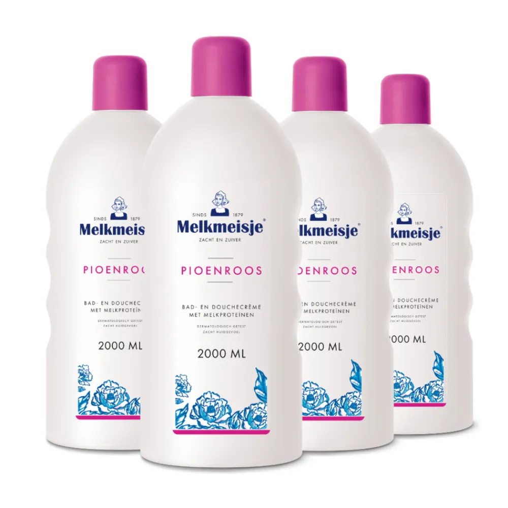 Melkmeisje 4x Bad en Douche Crème Pioenroos 2000 ml