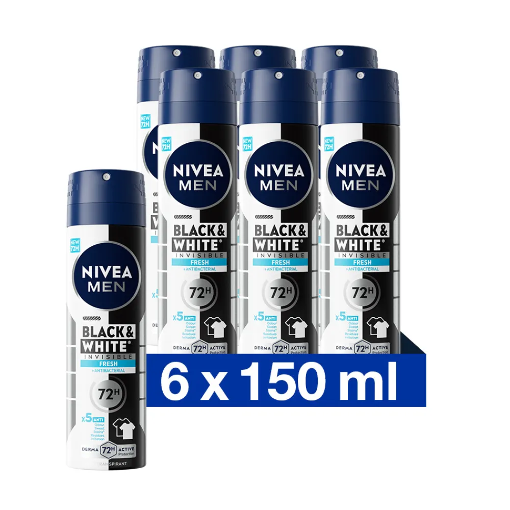 NIVEA Men 6x Deodorant Spray Invisible for Black & White Fresh 150 ml