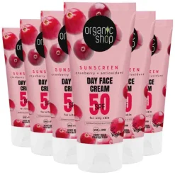 Organic Shop 6x Zonnebrandcréme Gezicht SPF 50 Vette huid 50 ml