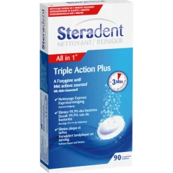 Steradent 4x Triple Action Plus Kunstgebit Reiniger 90 tabletten